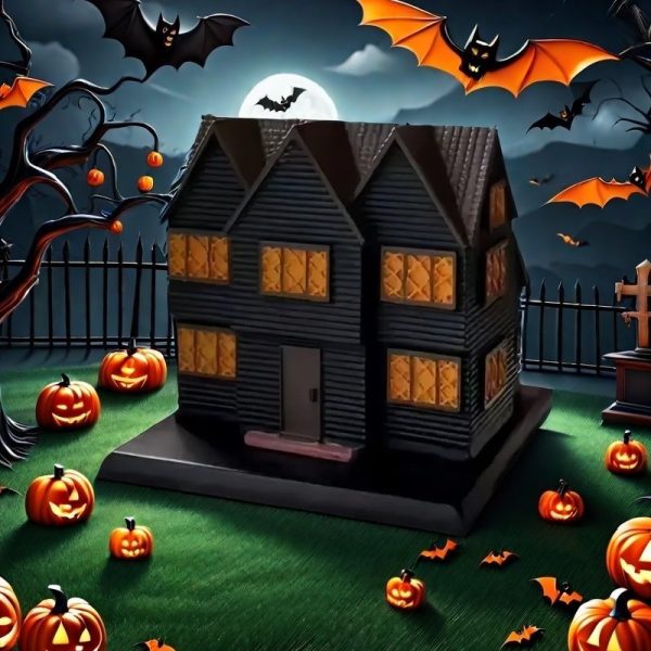 Salem Witch Resin Burning Halloween Haunted House Log Cabin Incense Burner with Smoking Chimney
