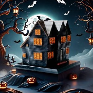 Salem Witch Resin Burning Halloween Haunted House Log Cabin Incense Burner with Smoking Chimney