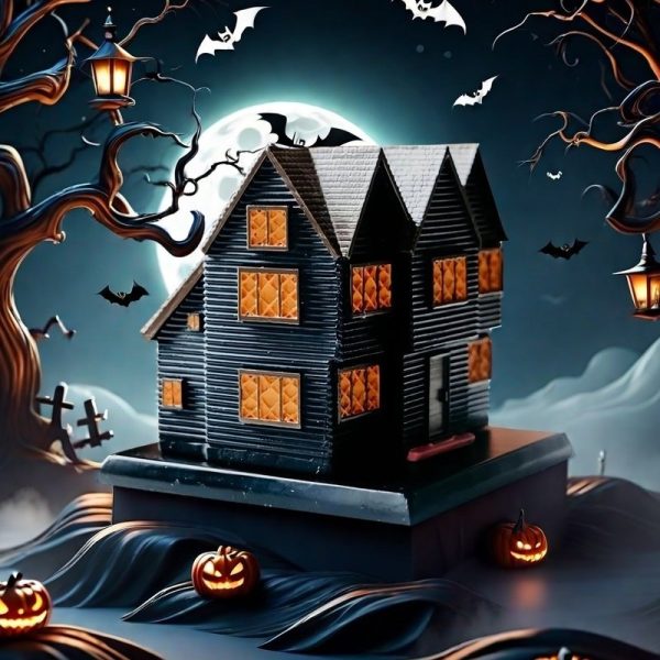 Salem Witch Resin Burning Halloween Haunted House Log Cabin Incense Burner with Smoking Chimney