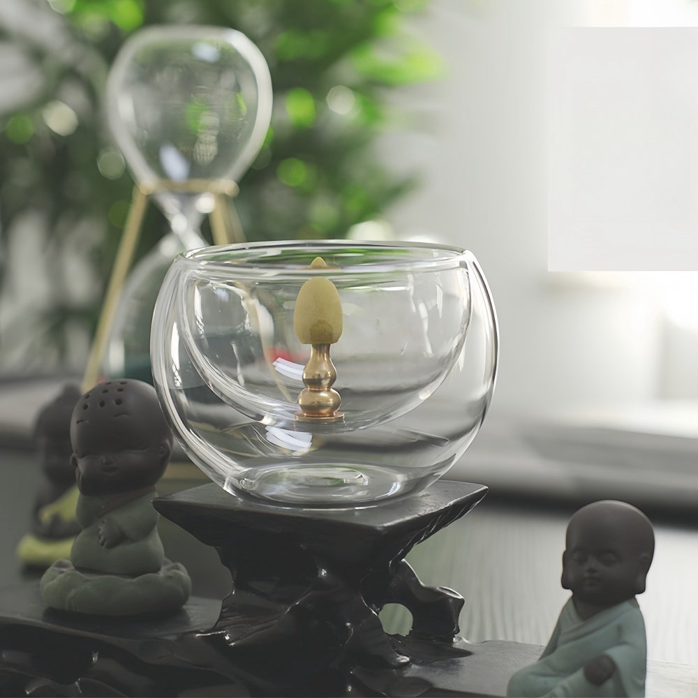 Simple Elegant Double Wall Clear Glass Incense Burner Bowl Simple Elegant Double Wall Clear Glass Incense Burner Bowl