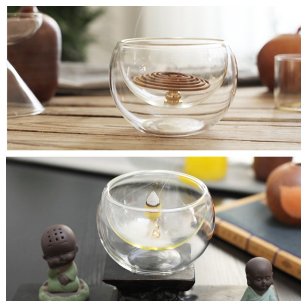 Simple Elegant Double Wall Clear Glass Incense Burner Bowl Simple Elegant Double Wall Clear Glass Incense Burner Bowl