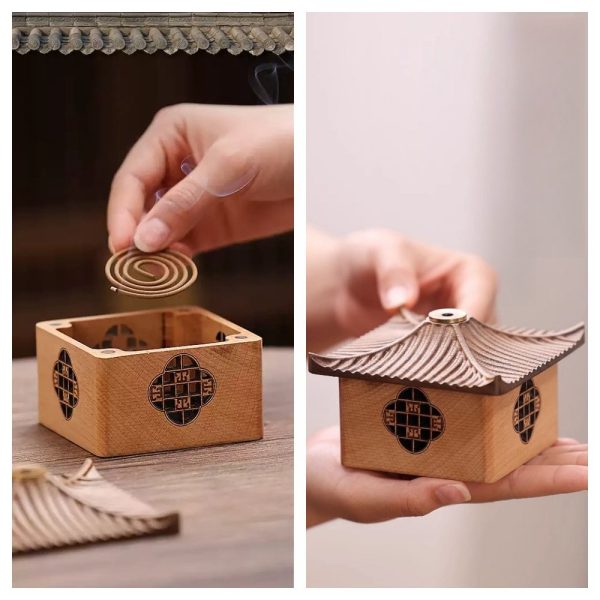 Small Antique Handmade Log Cabin Smoking Incense Burner Holder for Sale