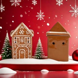 Small Ceramic Hand Painted Christmas Gingerbread House Incense Burner Holder