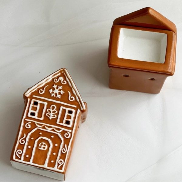 Small Ceramic Hand Painted Gingerbread House Incense Burner Holder