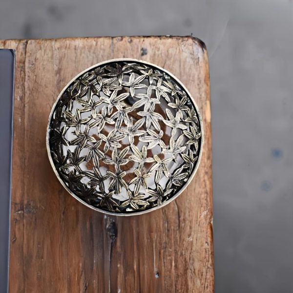 Small Hammered Japanese Glass Coil Incense Burner Bowl with Hollowed Alloy Lid