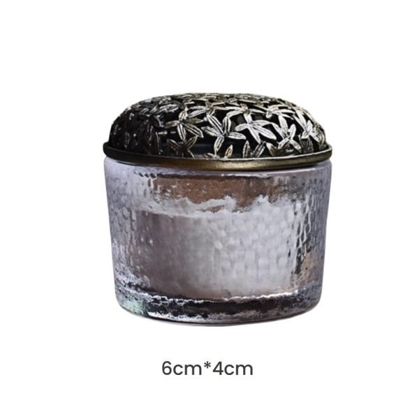 Small Hammered Japanese Glass Coil Incense Burner Bowl with Hollowed Alloy Lid