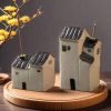 Small Tall and Short Hand Painted Antique Ceramic Log Cabin House Stick Incense Burner Holders