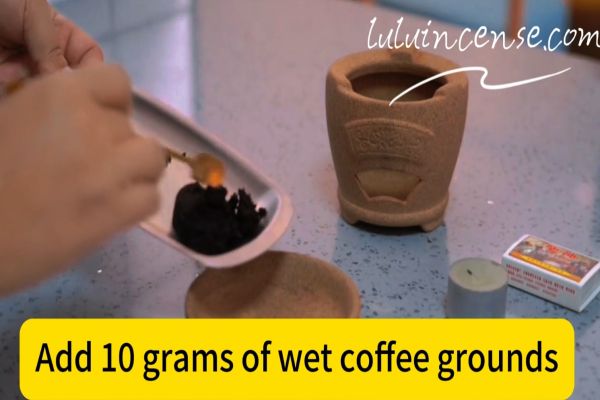Step 1 Add wet coffee grounds