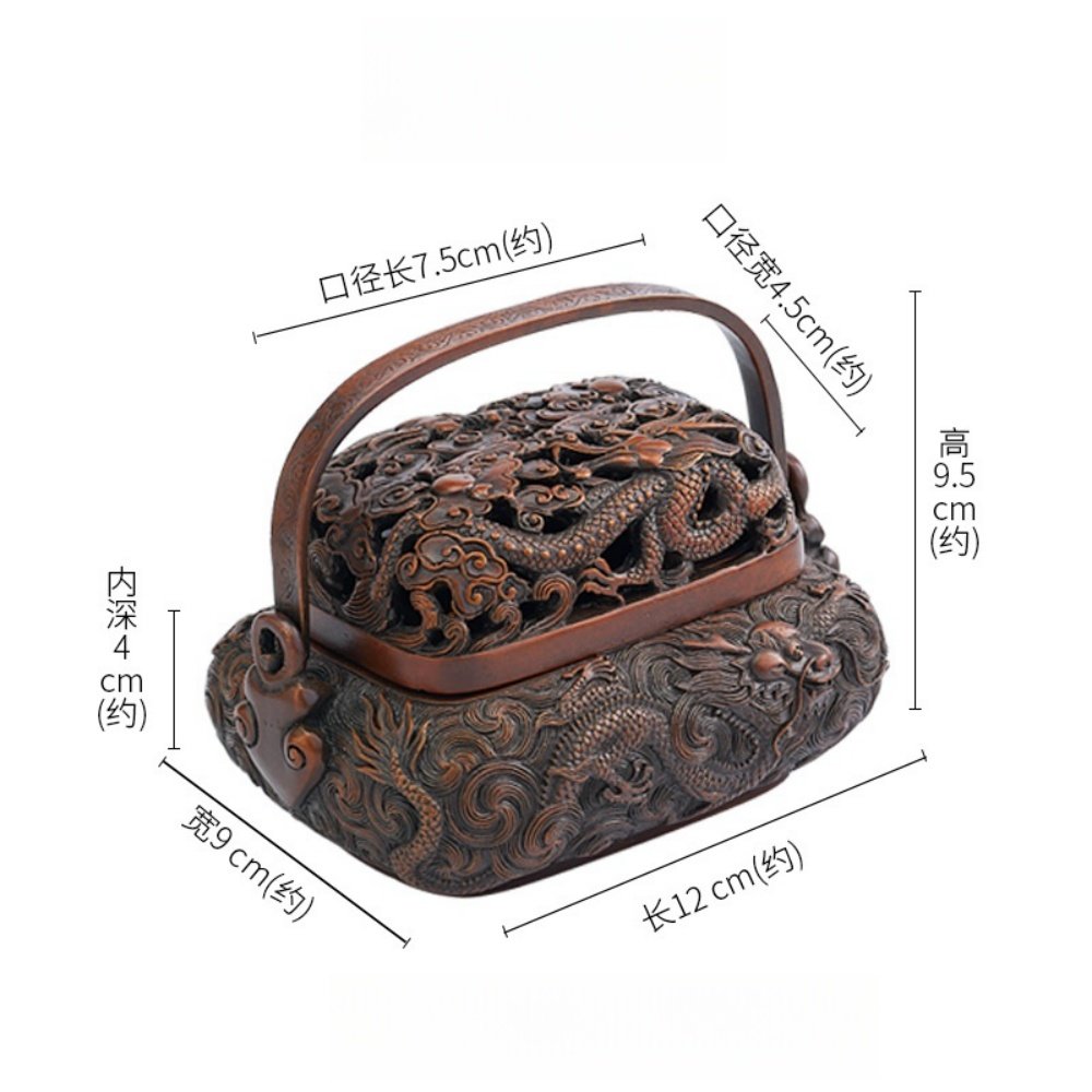 Traditional Handmade Chinese Embossed Dragon Brass Charcoal Burner With Handle & Lid for Incense Traditional Handmade Chinese Embossed Dragon Brass Charcoal Burner With Handle & Lid for Incense