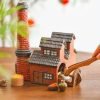 Vintage Red Wall Village Ceramic Log Cabin House Burning Incense Burner for Sale