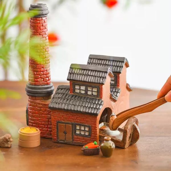 Vintage Red Wall Village Ceramic Log Cabin House Burning Incense Burner for Sale