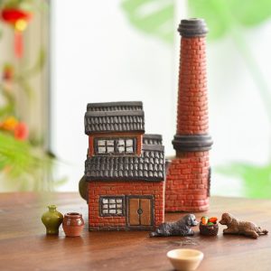 Vintage Red Wall Village Ceramic Log Cabin House Burning Incense Burner for Sale