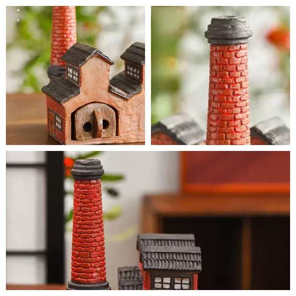 Vintage Red Wall Village Ceramic Log Cabin House Burning Incense Burner for Sale
