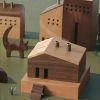Vintage Simple Wooden Incense Log Cabin Coil Burner Holder with Smoking Chimney