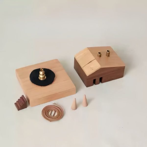 Vintage Simple Wooden Incense Log Cabin Burner Holder with Smoking Chimney