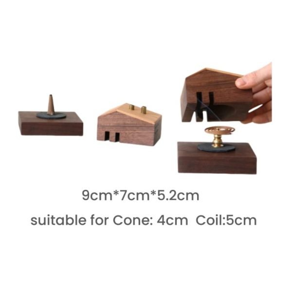 Vintage Simple Wooden Incense Log Cabin Burner Holder with Smoking Chimney