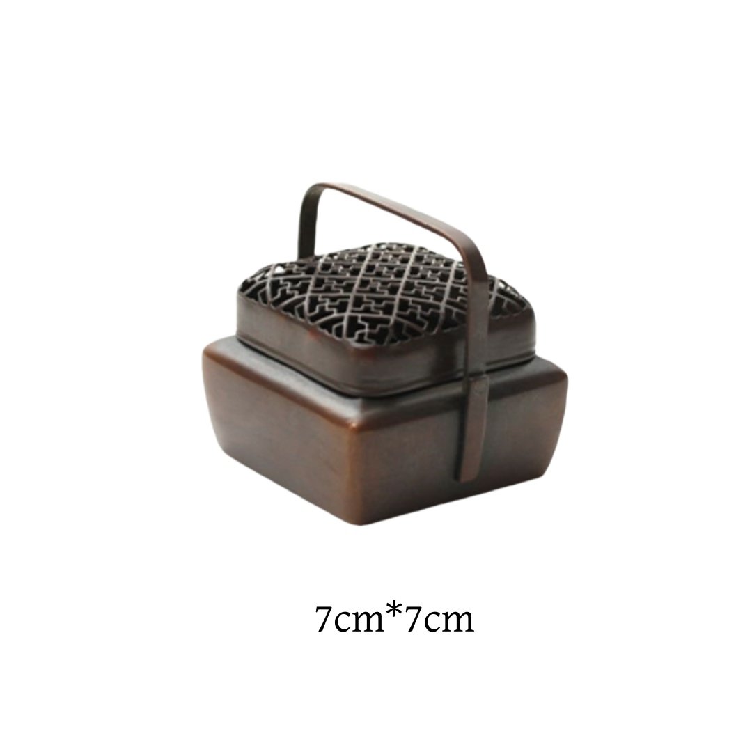 Vintage Square Shaped Chinese Copper Incense Burner Charcoal Hand Warmer With Wooden Handle & Lid Vintage Square Shaped Chinese Copper Incense Burner Charcoal Hand Warmer With Wooden Handle & Lid