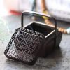 Vintage Square Shaped Chinese Copper Incense Burner Charcoal Hand Warmer With Wooden Handle & Lid