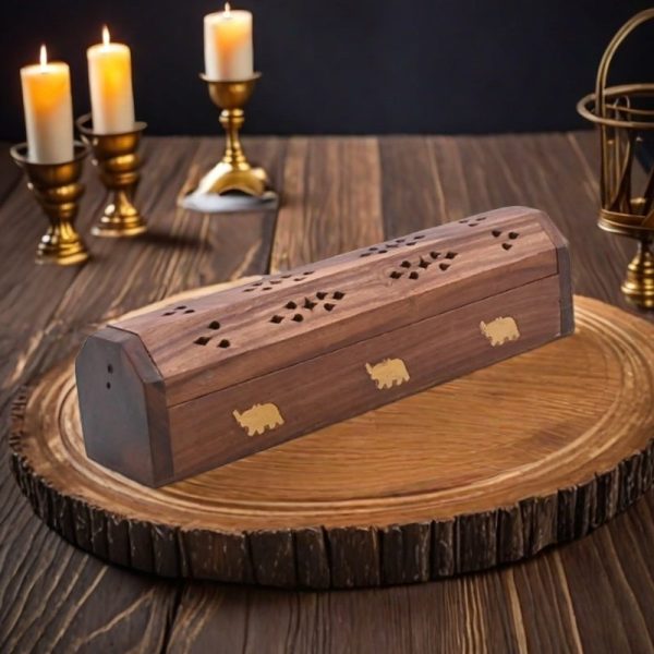 Hand Carved Elephant Dual-Use Cone and Stick Wooden Conical Coffin Style Incense Burner Holder