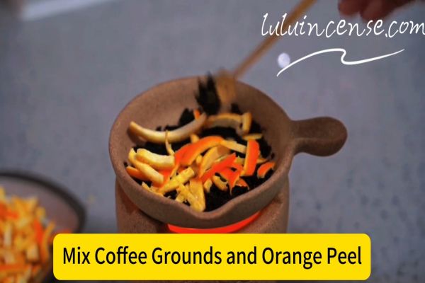 step 5 mix coffee grounds with orange peel