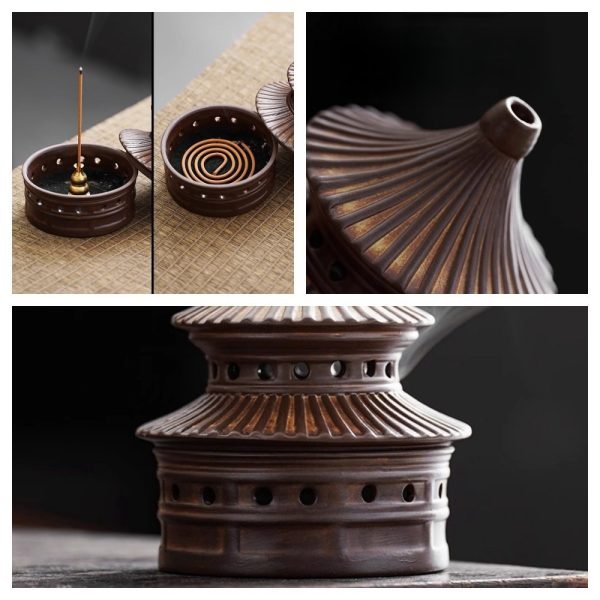 Antique Japanese Tower Shaped Ceramic Burning Conical Incense Holder for Sale