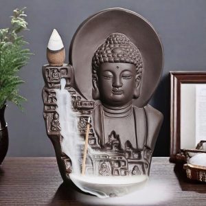 Antique Hand Carved Ceramic Buddha Backflow Burning Incense Holder