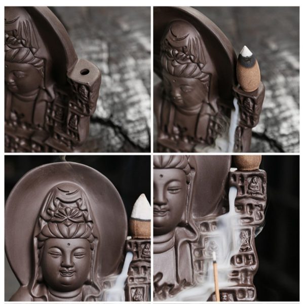 Antique Hand Carved Ceramic Buddha Backflow Burning Incense Holder