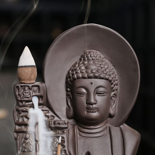 Antique Hand Carved Ceramic Buddha Backflow Burning Incense Holder