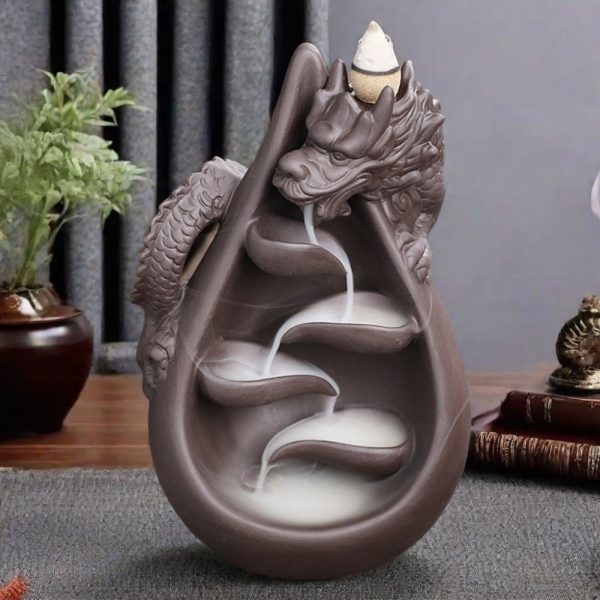 Antique Handmade Purple Clay Cascading Dragon Backflow Incense Fountain Burner