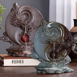 Antique Purple Clay Ceramic Dragon Waterfall Incense Backflow Burners