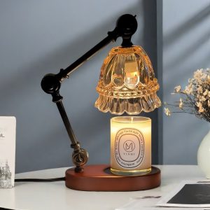 Best Adjustable and Dimmable Glass and Wood Electric Candle Warmer Lamp for Wax