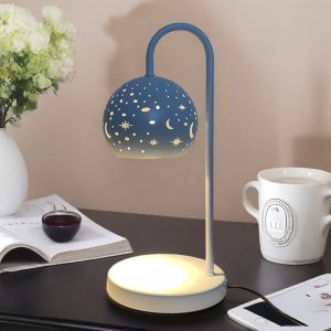 Best Carved Star with Moon Iron Glass Electric Dimmable Candle Lamp Warmer with Timer
