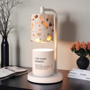 Best Modern Metal Stone Electric Candle Warming Table Lamp with Timer and Dimmer