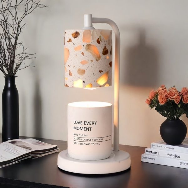 Best Modern Metal Stone Electric Candle Warming Table Lamp with Timer and Dimmer
