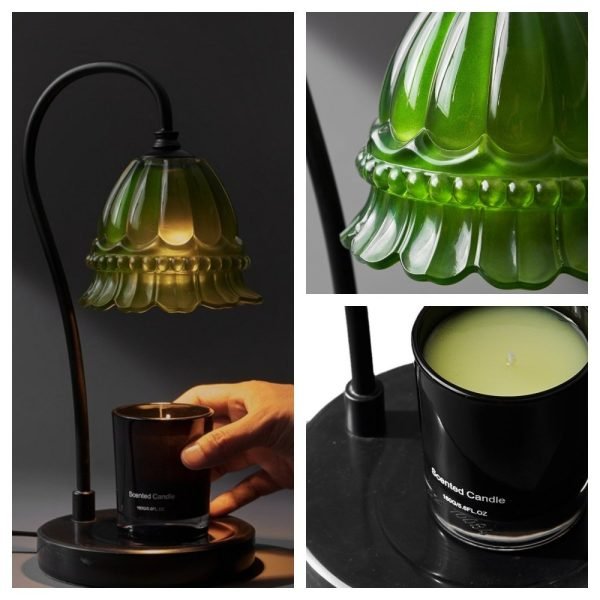 Best Vintage Green Flower Glass and Marble Dimmable Candle Warmer Lamp with Timer
