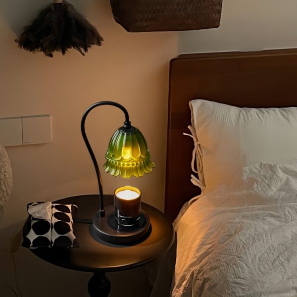 Best Vintage Green Flower Glass and Marble Dimmable Candle Warmer Lamp with Timer
