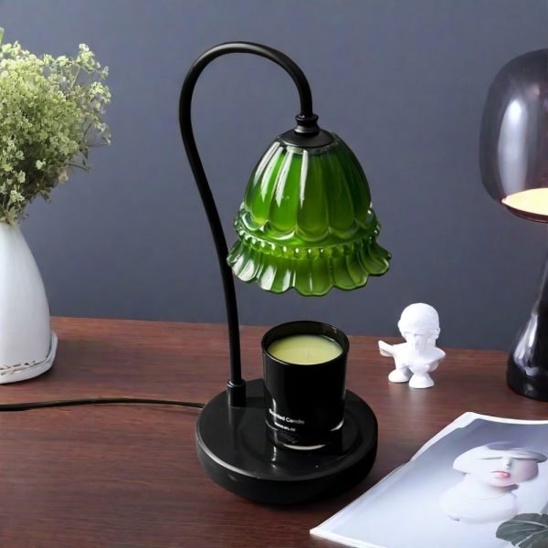 Best Vintage Green Flower Glass and Marble Dimmable Candle Warmer Lamp with Timer