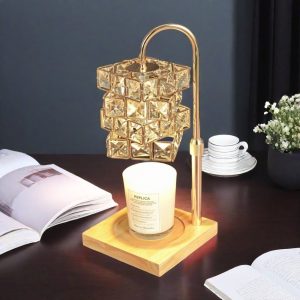 Best Vintage Iron Crystal Wood Dimmable Electric Candle Table Lamp Warmer for Jar Candles