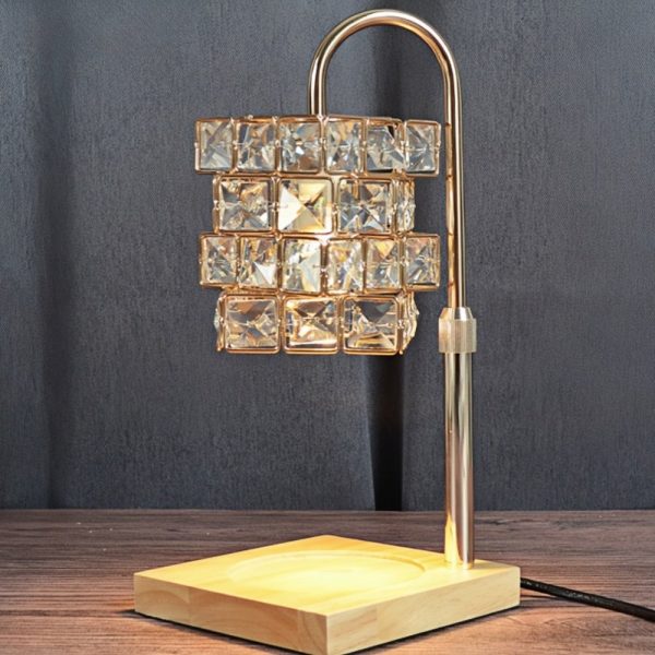 Best Vintage Iron Crystal Wood Dimmable Electric Candle Table Lamp Warmer for Jar Candles