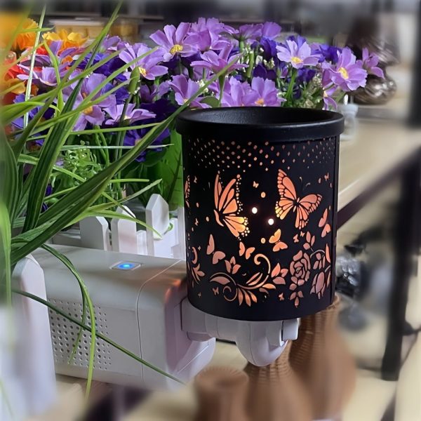 Black Butterfly Iron Night Light Electric Candle Wax Warmer Lamp Wall Plug in for Living Room