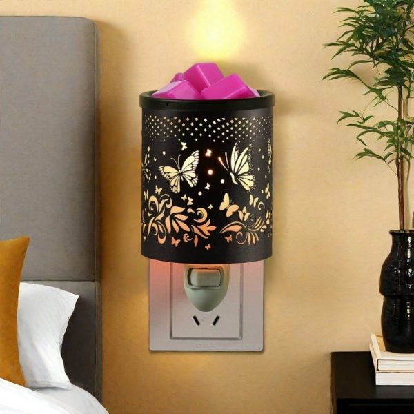 Black Butterfly Iron Night Light Electric Candle Wax Warmer Lamp Wall Plug in for Living Room