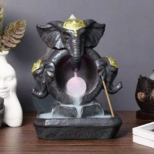 Black Ganesha Feng Shui LED Color Changing Ceramic Incense Back Flow Burner