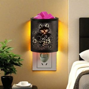 Black Iron Fox Electric Night Light Wall Plug In Candle Wax Warmer Oil Lamp