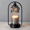 Black Iron Glass Vintage Flower Dimmable Electric Candle Warmer Lantern with Timer
