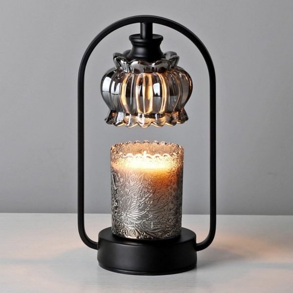 Black Iron Glass Vintage Flower Dimmable Electric Candle Warmer Lantern with Timer