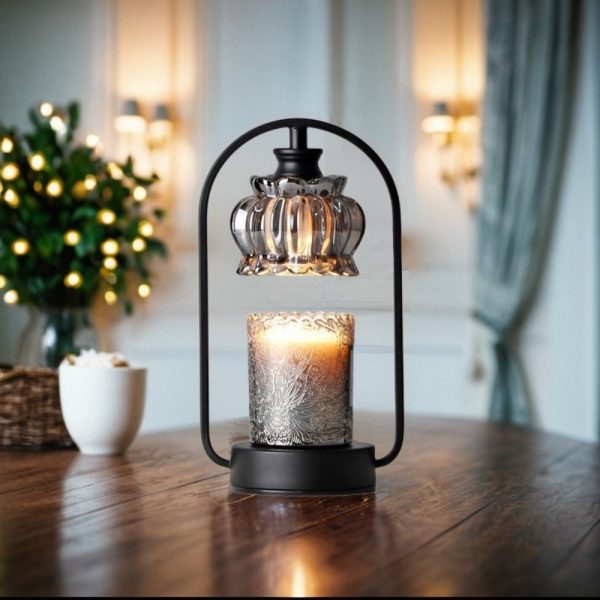 Black Iron Glass Vintage Flower Dimmable Electric Candle Warmer Lantern with Timer