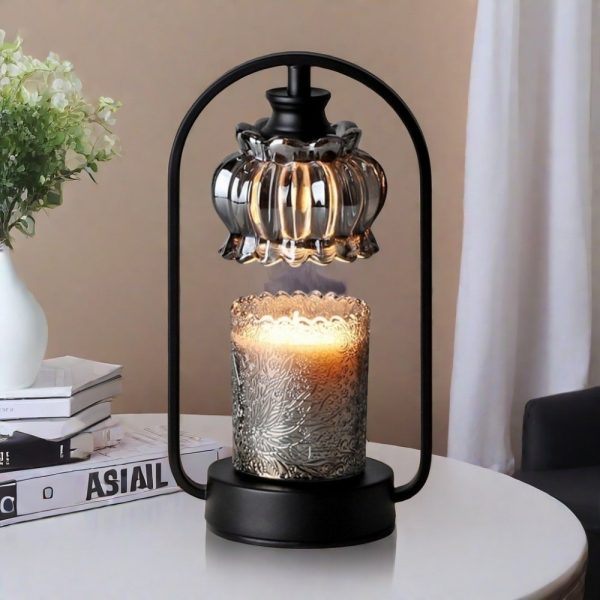 Black Iron Glass Vintage Flower Dimmable Electric Candle Warmer Lantern with Timer