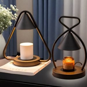 Black Iron Night Table Electric Candle Warmer Lantern Melting Wax Lamp with Timer