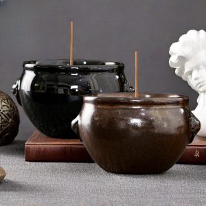Black and Brown Chinese Ceramic Incense Burners Censer for Sticks