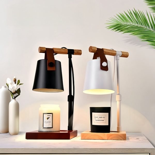 Black and White Adjustable Retro Electric Candle Warming Lamps With Timer and Wooden Base